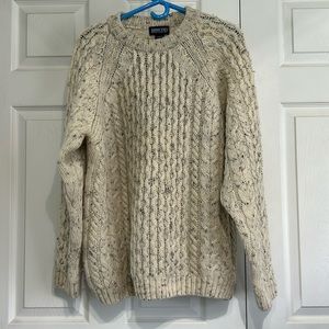 Lands End fishermen’s sweater Size M 10-12 Heathered Oatmeal color